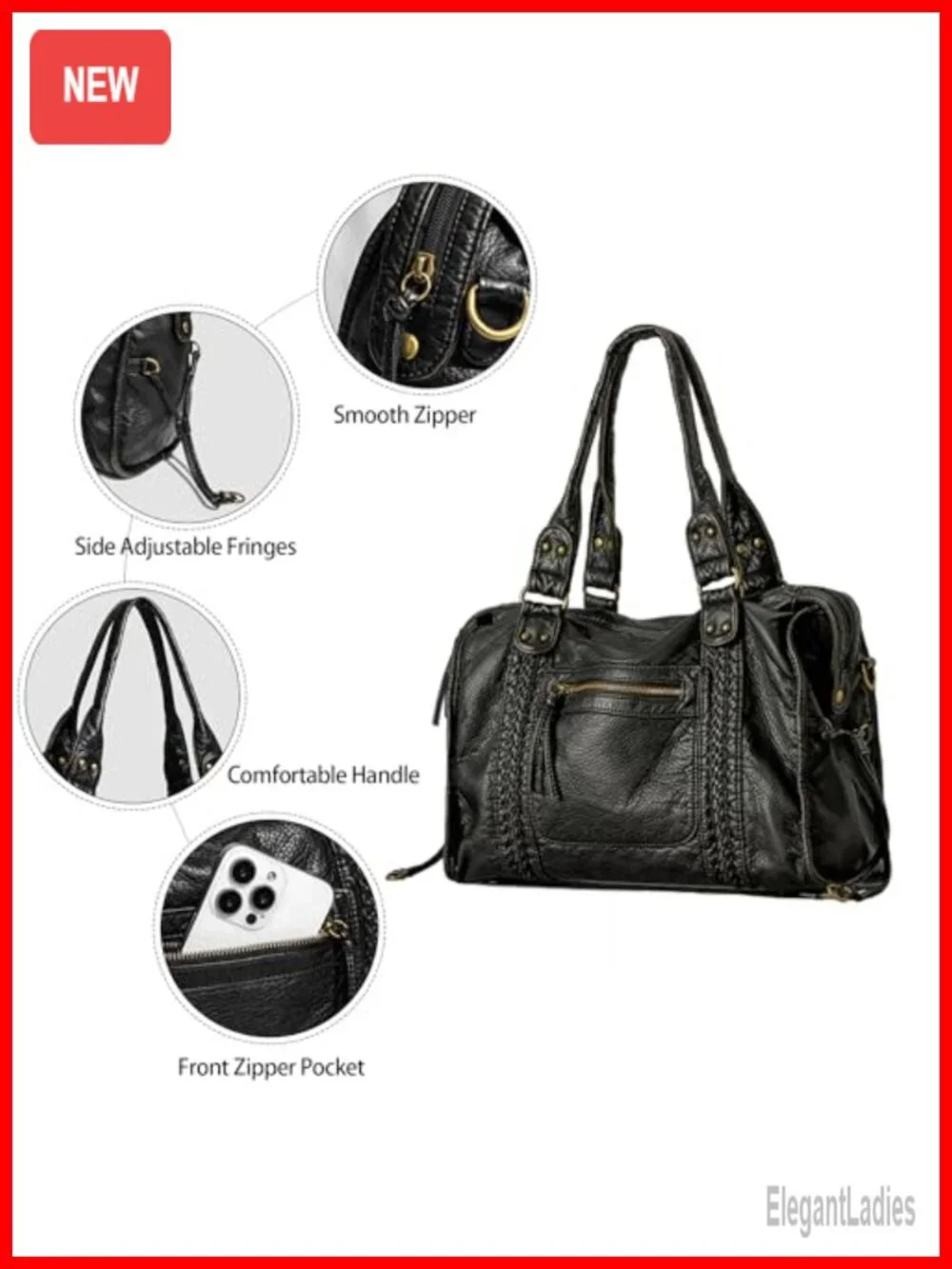 Y2K Grunge Tote Bag Faux Leather Gold Studs Slouchy Shoulder Hobo Handbag